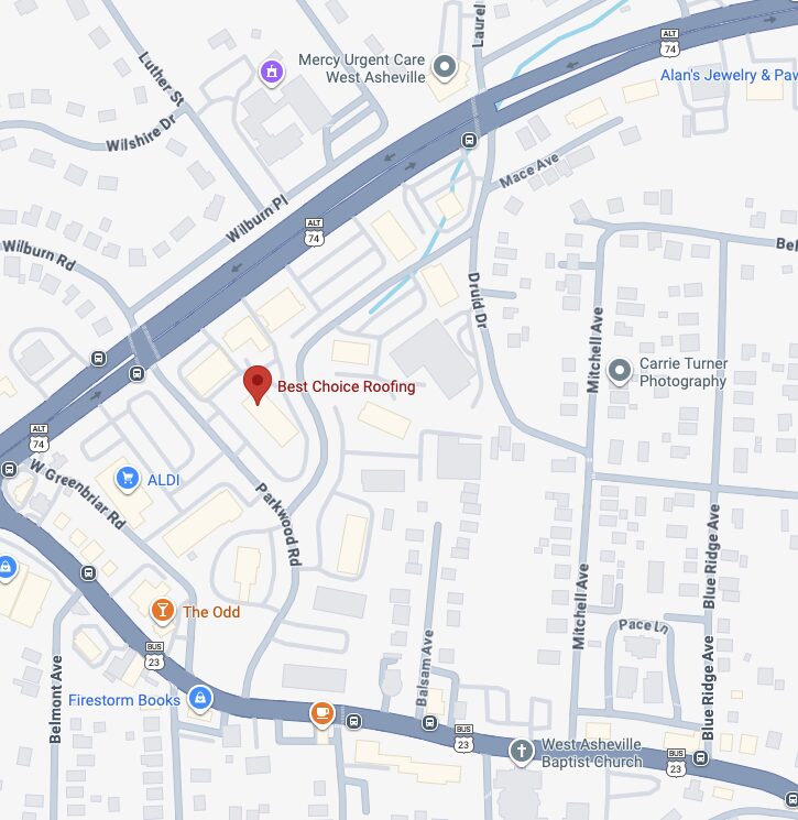 Best Choice Roofing, Asheville NC, Location Map