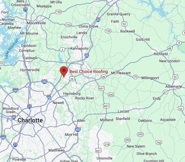 Best Choice Roofing Charlotte Service area map
