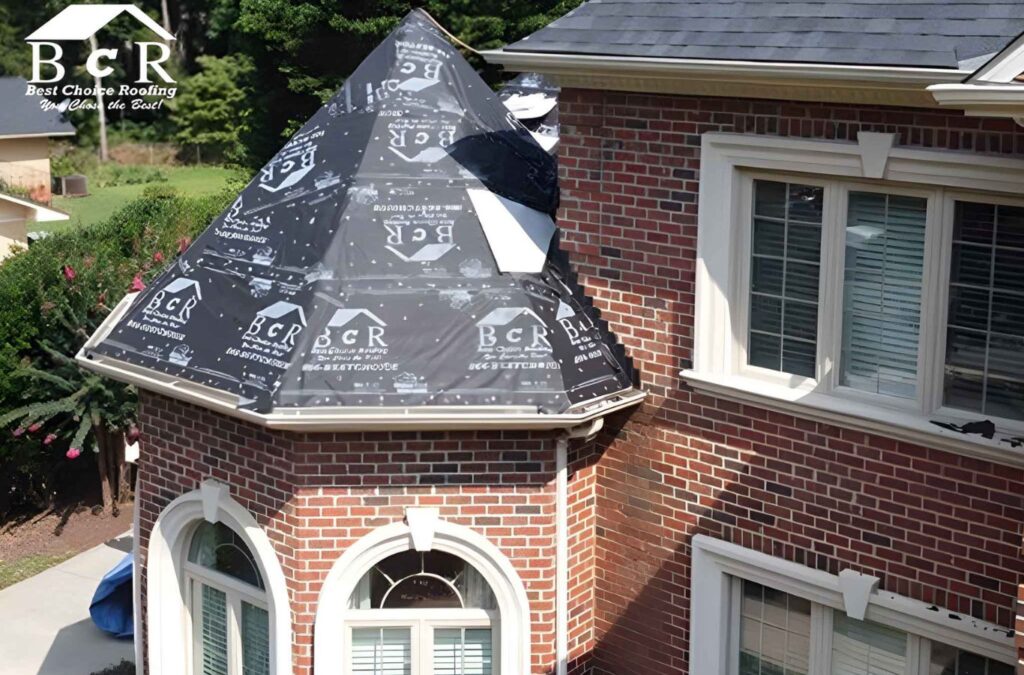 A roofing technician from Best Choice Roofing discussing Roof Repair solutions with a homeowner in Rochester Hills City, MI. Roof Repair near me.