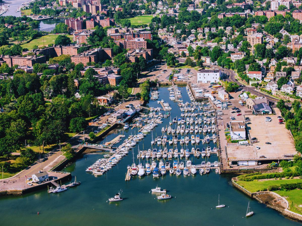 Aerial view of New York marina, New Rochelle, NY