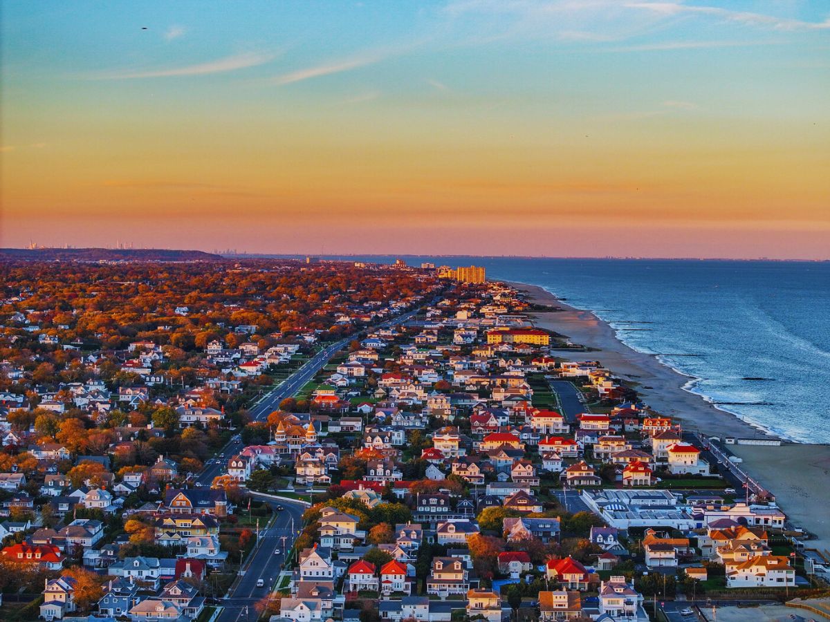 Monmouth County during sunset from an aerial view, Monmouth Beach, NJ