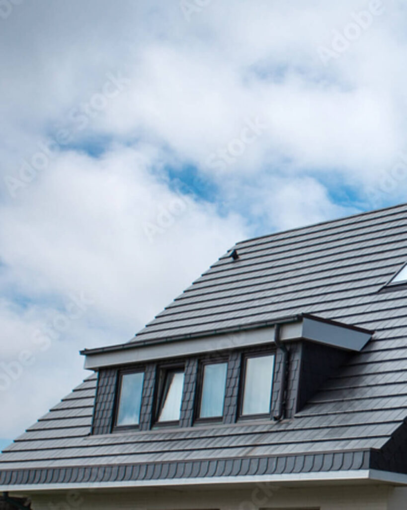 A newly completed metal roof with a sleek design