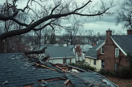 tree falls on roof in Williamsburg, VA