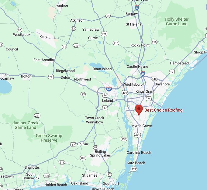 Best Choice Roofing Wilmington Service Area Map